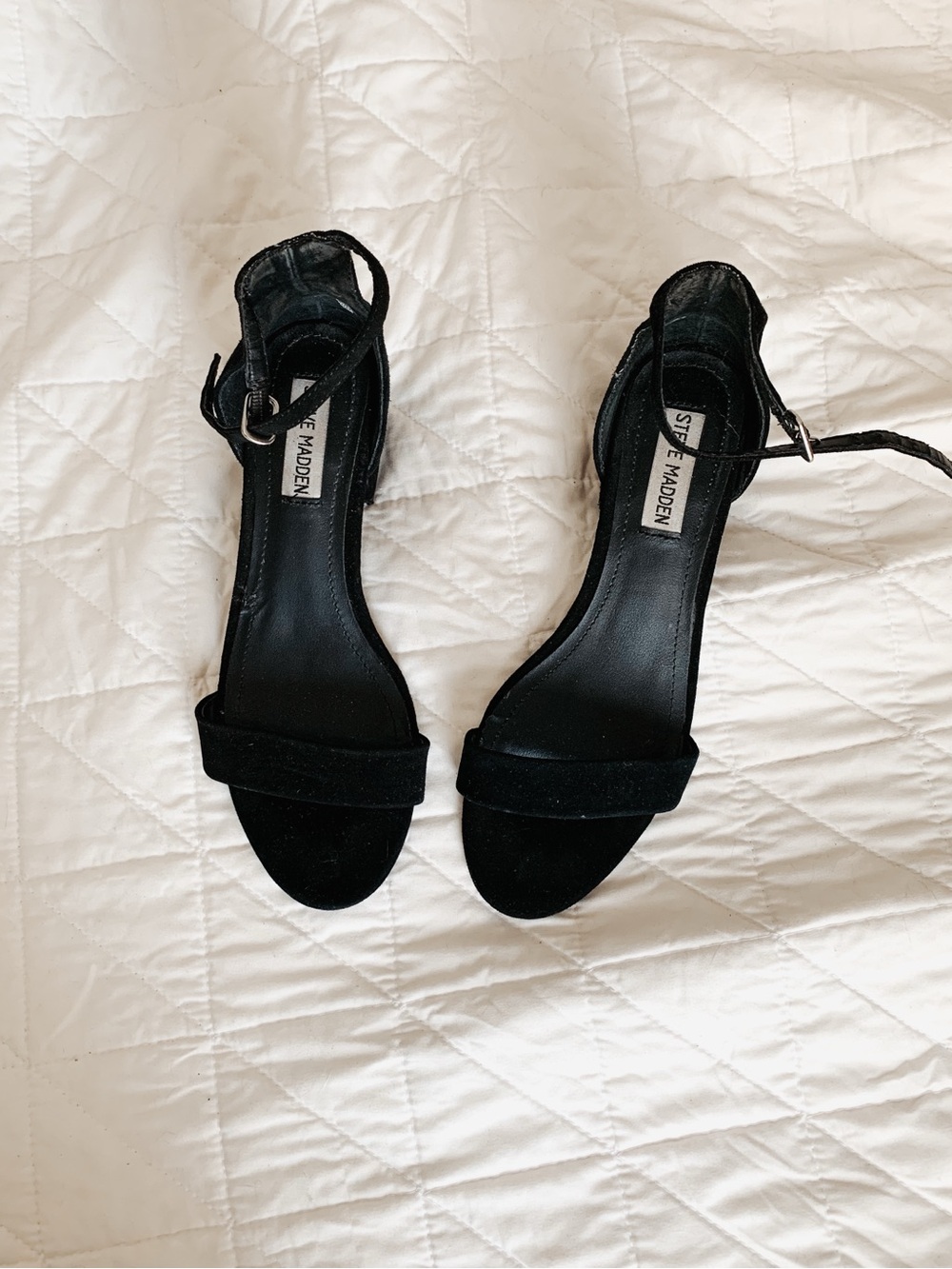 Steve Madden Black Suede Ankle Strap Heels
